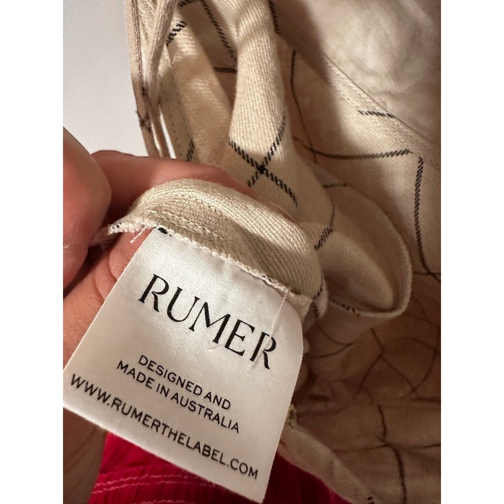Rumer Brand Taupe 100% Linen Windowpane Check Maxi Dress Spaghetti Strap Size M - Picture 7 of 7